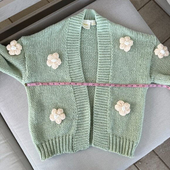 New Anthropologie Maeve Susannah 3D Floral Knit Cardigan Sweater Green Cream OS - Picture 7 of 12